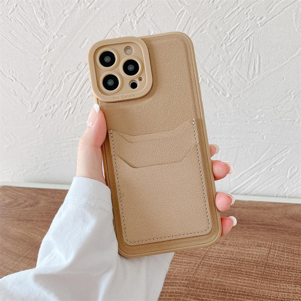 Luxury Leather Square Silicone Wallet Card Holder Phone Case For iPhone 13 12 11 14 Pro Max XS XR X Shockproof Cover Luxury Shockproof Phone Case by Stevvex