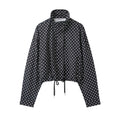 HH Women Elegant Fashion Polka Dot Pink Jacket Single Breasted High Collar Drawstring Coat Spring Lady Trend Street Outwear