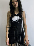 Mouse Print Black Tank Goth Sexy Bodycon Cropped Tops Women Streetwear Harajuku O Neck Knitted Basic Tank Top