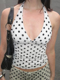 Weird Puss Polka Dot Print Vest Women Y2K Lace-Up Backless Halter v-Neck Skinny Summer Trend Daily  Street Basic Chic Tank Tops