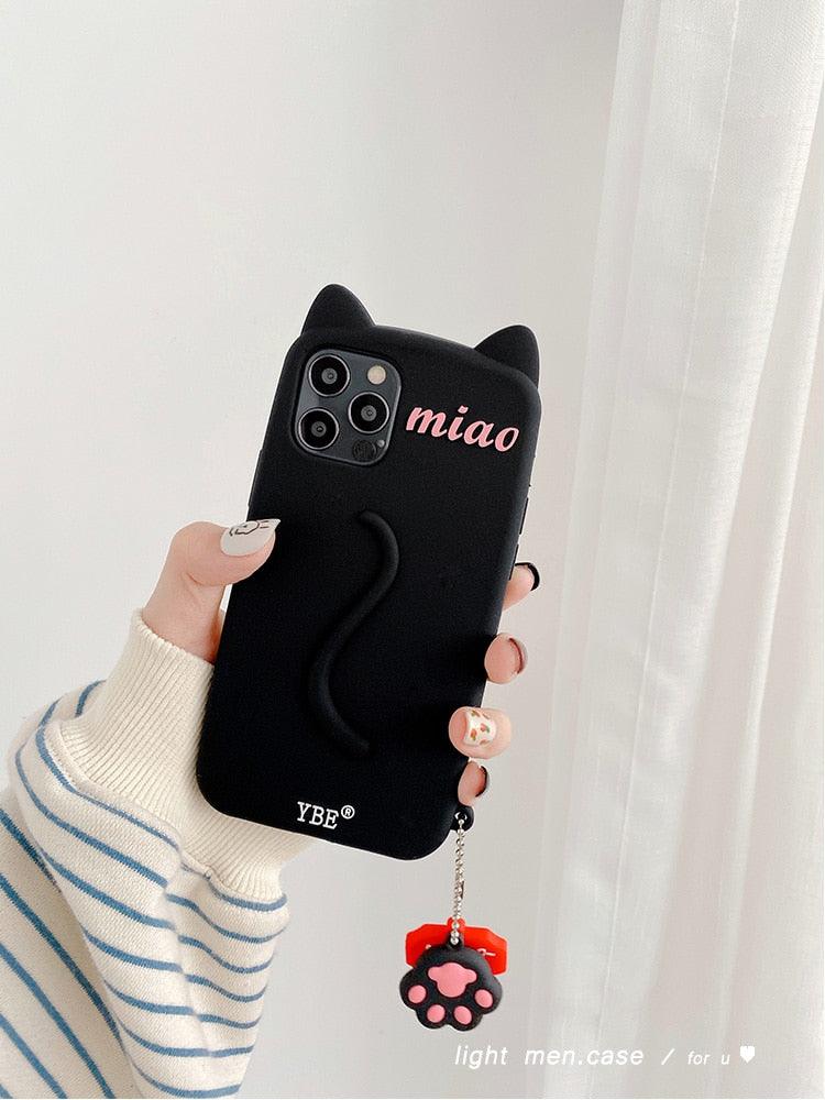 Cartoon Cute Cat Ear Phone Case For Iphone 14 12 13 11pro Max X Xr Xs 7 14plus Matte Soft Silicone Shockproof Case Funny Cat Design Cute Back Case by Stevvex