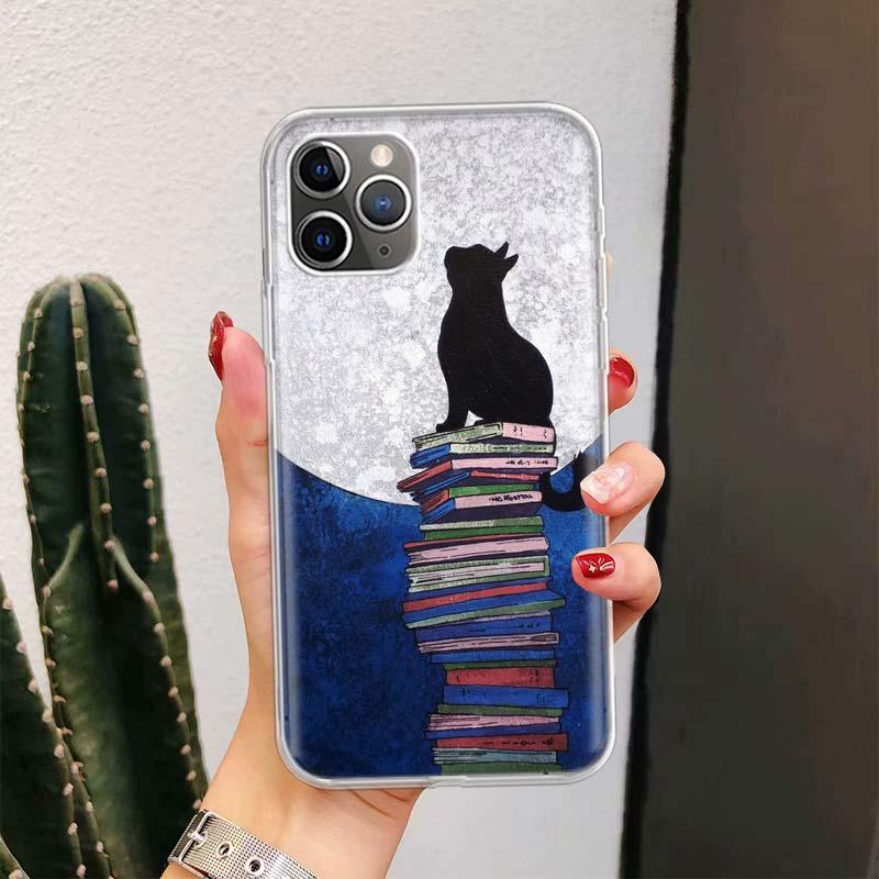 Black Cat Cartoon Cute For Iphone 11 13 14 Pro Max 12 Mini Phone Case X Xs Xr 6 6s 8 7 Plus Se 5 5s Cover Cute Funny Aesthetic Cat Design Pattern Silicone Soft Phone Case by Stevvex