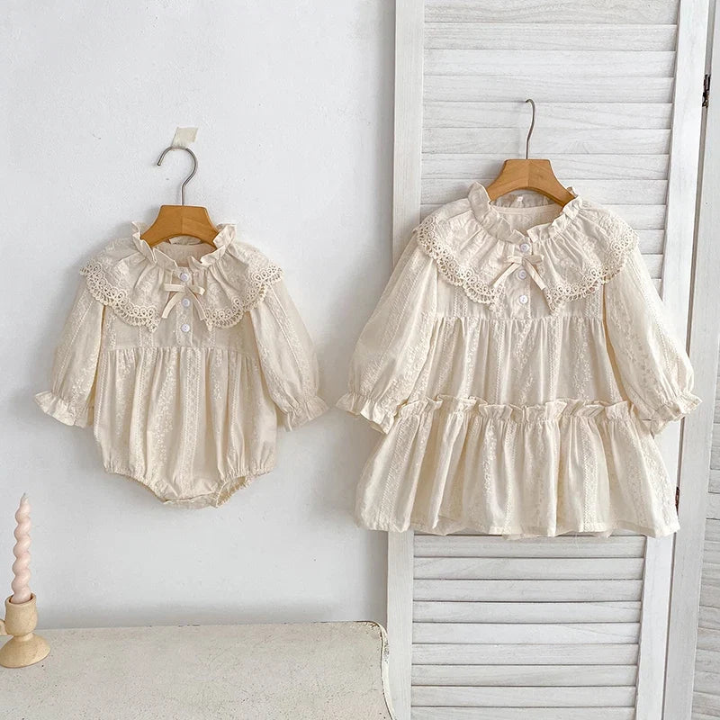 New Baby Girls Dress Girls Sweet Girl Dress Ruffle Trim Party Princess Dress Lace Collar Going Out Casual Dresses Little Clothes