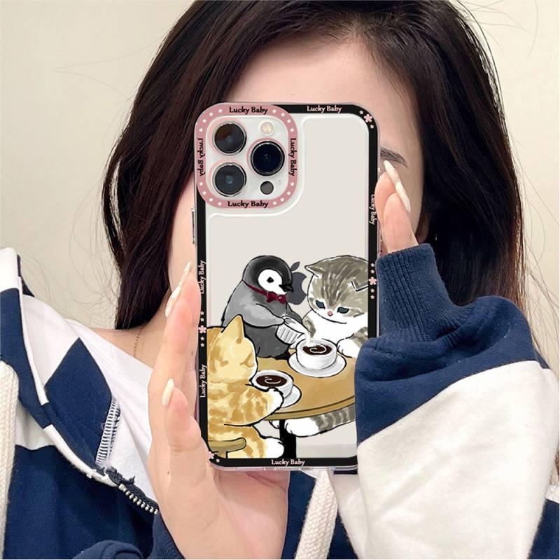 Cute Cat Phone Case For Iphone 11 12 13 Mini Pro Max 14 Pro Max Case Shell Cartoon Patterned Case Cover Soft Clear Cover Flexible Ultra Slim Anti-scratch Bumper Protective Cover For Iphone by Stevvex