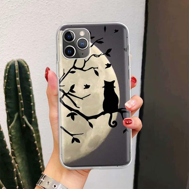 Black Cat Cartoon Cute For Iphone 11 13 14 Pro Max 12 Mini Phone Case X Xs Xr 6 6s 8 7 Plus Se 5 5s Cover Cute Funny Aesthetic Cat Design Pattern Silicone Soft Phone Case by Stevvex