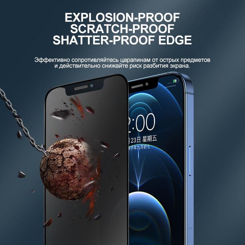 Full Cover Ceramics Privacy Glass For iPhone 12 11 13 Pro Max mini Screen Protector For iPhone XS MAX X XR 8 7 6 6S Plus SE 2020 Privacy Tempered Glass Screen Protector Alignment Frame Bubble Free Case Friendly Glass Screen Protector For iPhone by Stevvex