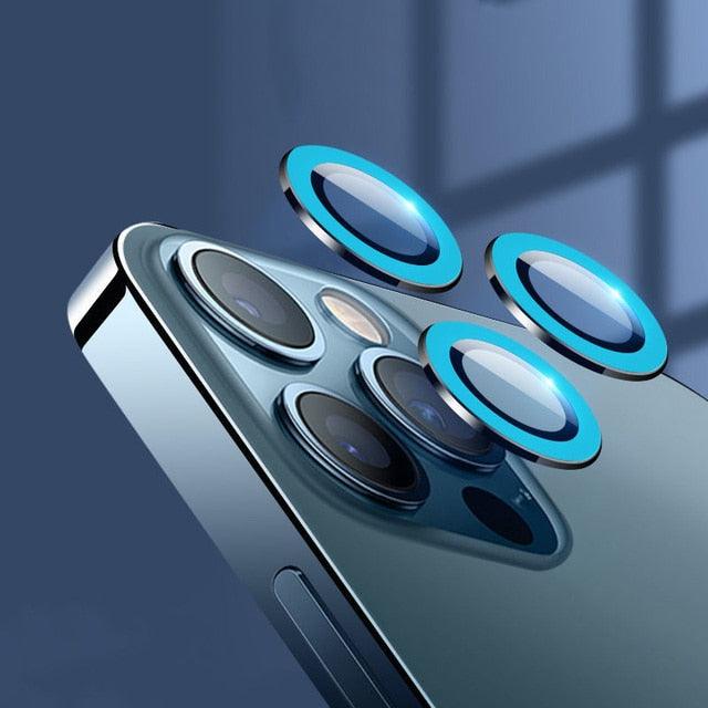 9H Tempered Glass Camera Cover Screen Protector Metal Individual Ring For iPhone Phone Glitter Camera Lens Protector Film For iPhone 14 13 12 11 Pro Max Luminous Lens Metal Glass Protective Cover by Stevvex