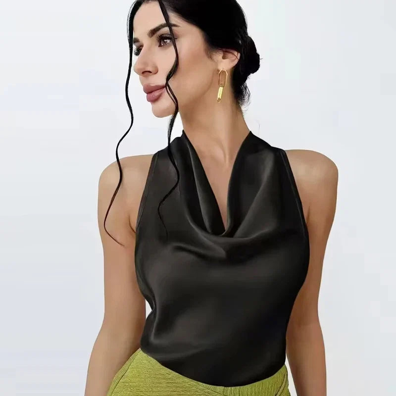 MUJER Satin Halter Tops Woman 2026 Sexy Backless Tops for Women Camisole off Shoulder Summer Top Women Pink Black Top Female