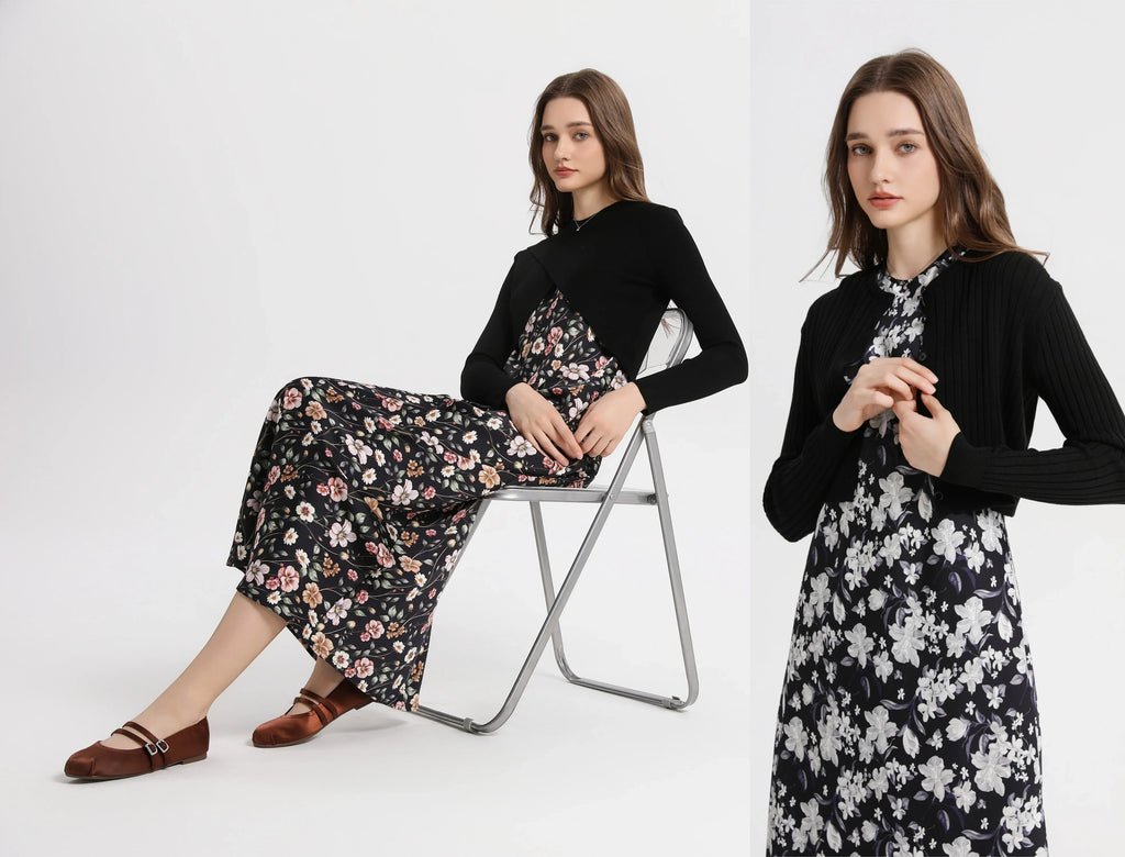 AS 2025 spring summer elegance satin dress + knitted top match set maxi floor length woman clothes