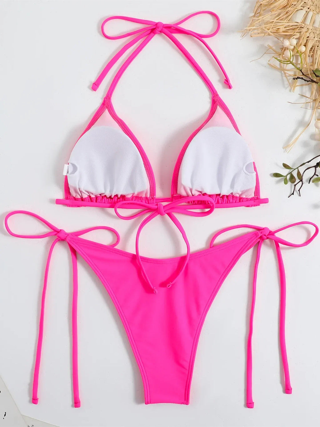 Sexy Brown Bikini 2026 Women Solid Red Halter Push Up Bra Tie Side Triangle Swimsuit Summer Bathing Suit Lace Up Micro Swimwear