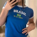 Womens Aesthetic BRASIL Letter Print T-Shirt and Shorts Suit, Vintage Grunge  Short Sleeve Baby Tees, Summer Crop Top Y2k Clothe