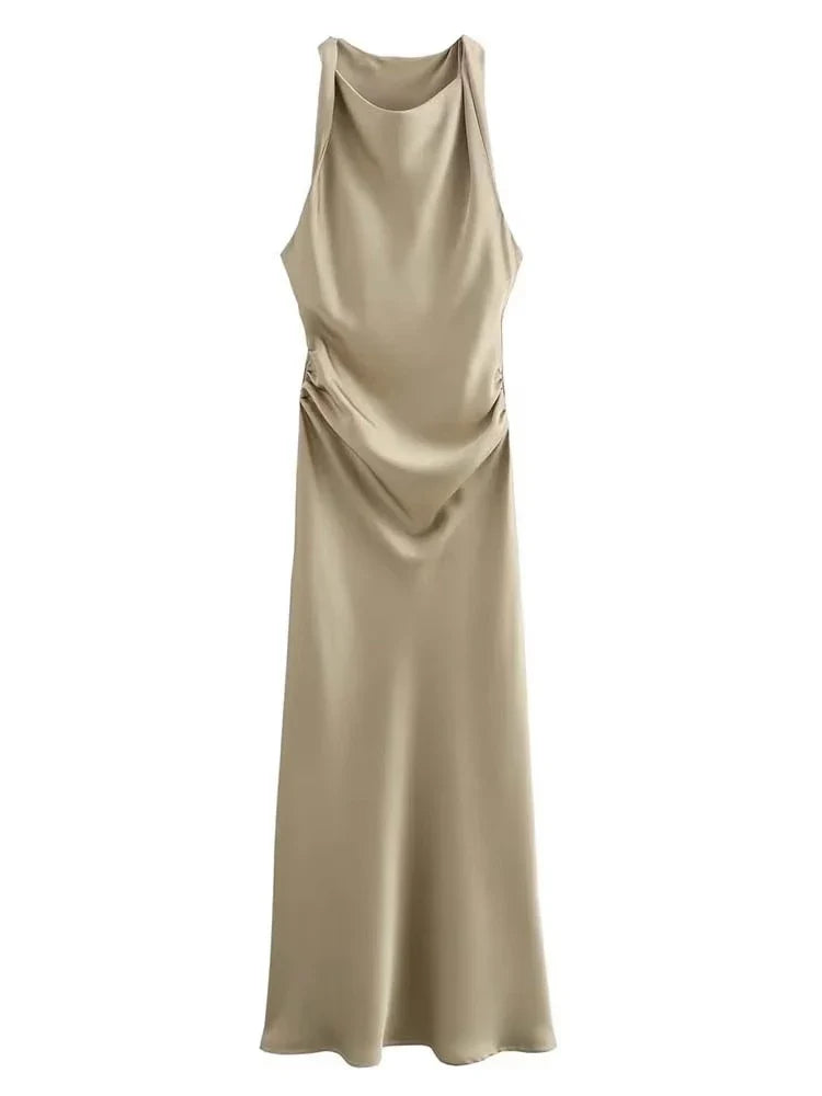 Satin Long Dresses for Women 2026 Summer Slip Midi Dress Woman Sexy Evening Party Dress Sleeveless Female Elegant Dresses
