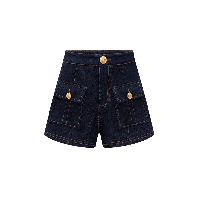 High Waist Ladies First Design Denim Shorts Spring New Style Slimming Outer Pocket Button Casual Pants for Women