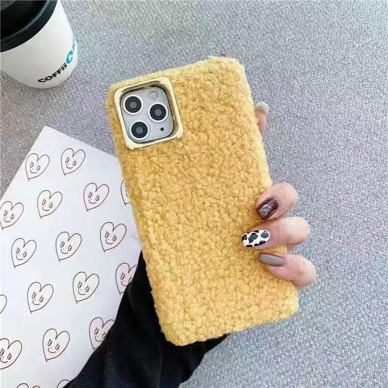 Fashion Teddy Plush Soft Phone Case for iPhone 13 12 11 Pro Max XS Max XR X SE Furry fluffy Warm Cover for iPhone 6 7 8 Plus Furry Plush Design Soft Silicone Bumper Fashion Fluffy Fur Warm Protective Back Cover by Stevvex