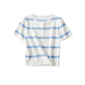 Women Fashion Striped Basic Cropped Knit Sweater Vintage O Neck Short Sleeve Female Pullovers Chic Tops