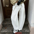 KONDALA Casual Chic Wide Leg Pants Women Office Lady Pockets Pleated Long Trousers Fashion 2026 Spring Summer Streetwear Pants