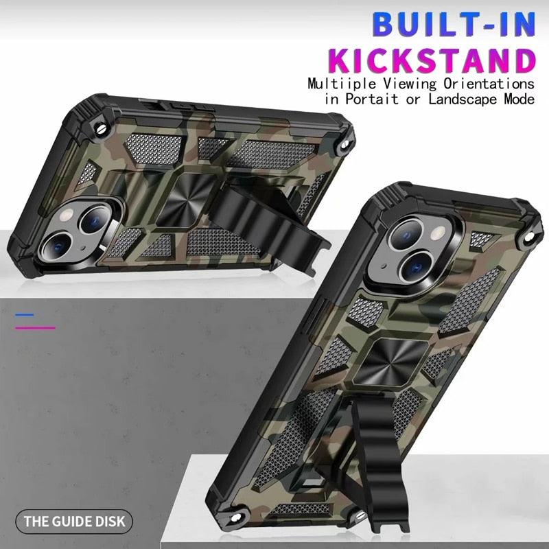 Magnetic Army Green Shockproof Durable Cover Compatible iPhone 14 Case for iPhone 14 Pro Max 14 Plus 11 12 13 Pro Max XS Camouflage Armor Heavy Protection Phone Case Cover by Stevvex