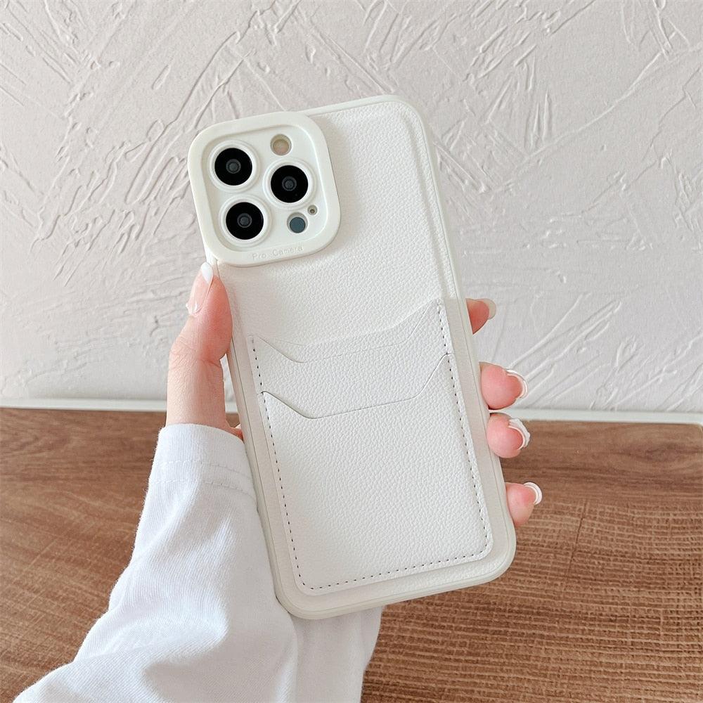 Luxury Leather Square Silicone Wallet Card Holder Phone Case For iPhone 13 12 11 14 Pro Max XS XR X Shockproof Cover Luxury Shockproof Phone Case by Stevvex