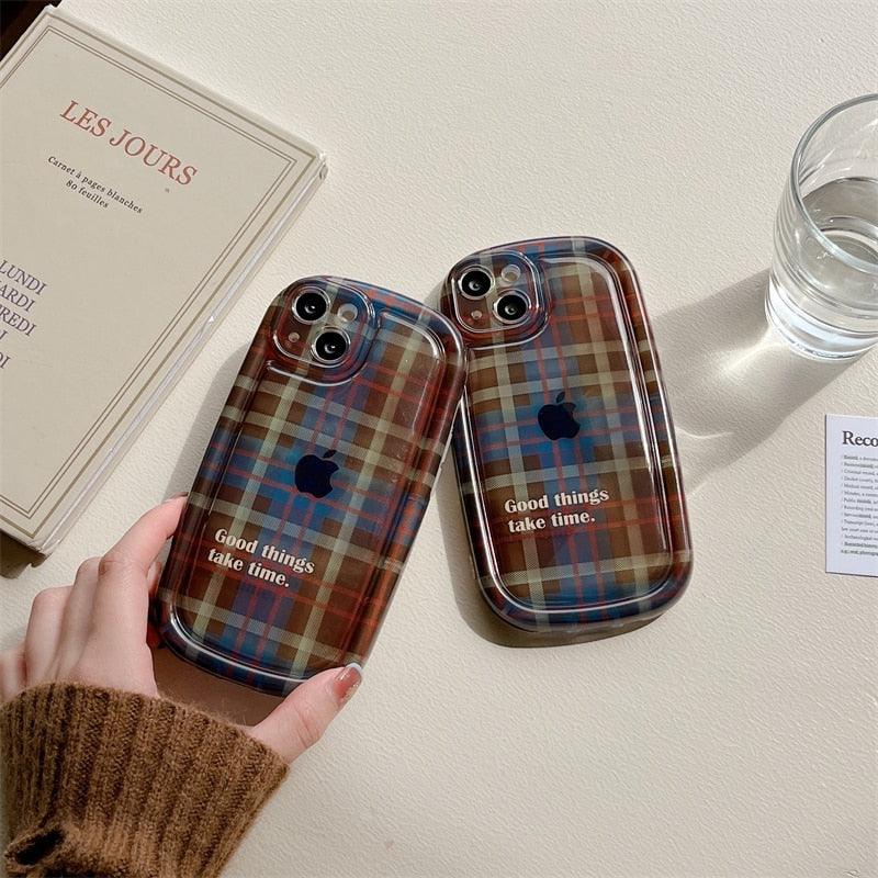 Cute Scottish Plaid Lattice Soft Case For Iphone 14 13 12 11 Pro Max X Xr Xs Max Lovely Dog Shockproof Protective Cover Checkered Plaid Soft Silicone Case by Stevvex