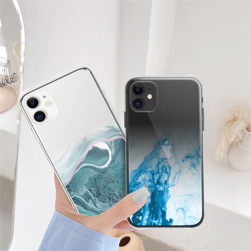 Luxury Marble Transparent Phone Case For iPhone 11 12 Pro XS Max X XR 7 8 Plus Soft Silicone Shockproof Cover Green Marble Design Gold Sparkly Glitter Protective Stylish Slim Thin Cute Case for Phone by Stevvex