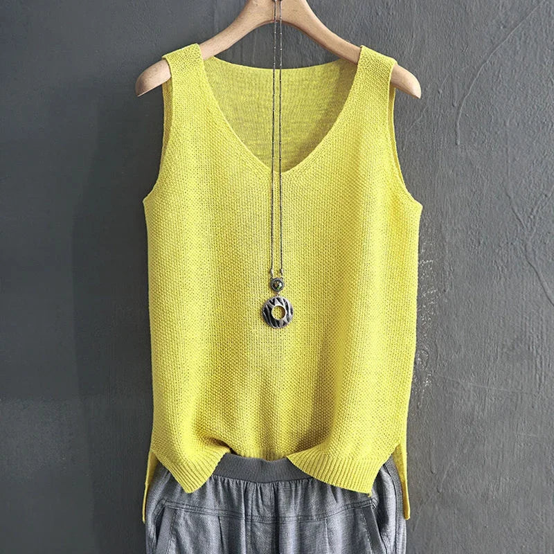 Fashion Woman Blouses 2024 V-neck Knitted Blouse Shirt Women Clothes Sleeveless Summer Blouse Women Womens Tops And Blouses C860