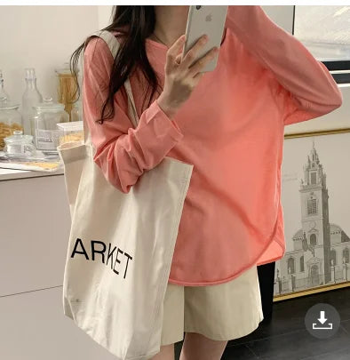CJFHJE Thin Soft Snow Cotton Women Sunscreen Shirt Fashion Long-sleeved T-shirt Women's Summer Versatile Thin Section T-Shirts