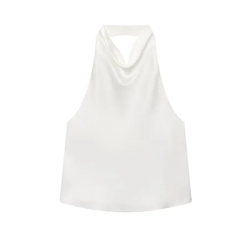 MUJER Satin Halter Tops Woman 2026 Sexy Backless Tops for Women Camisole off Shoulder Summer Top Women Pink Black Top Female