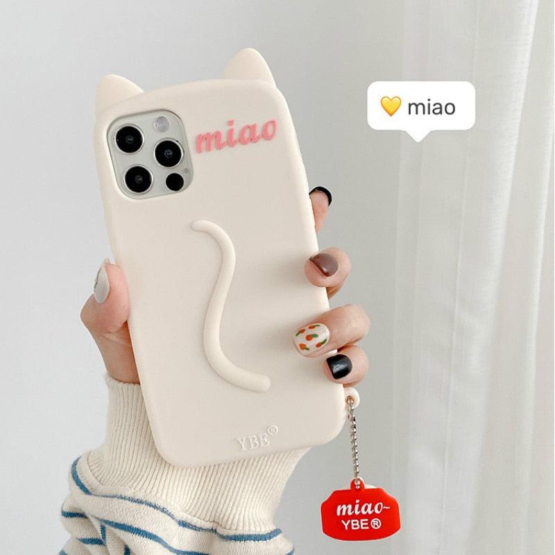 Cartoon Cute Cat Ear Phone Case For Iphone 14 12 13 11pro Max X Xr Xs 7 14plus Matte Soft Silicone Shockproof Case Funny Cat Design Cute Back Case by Stevvex