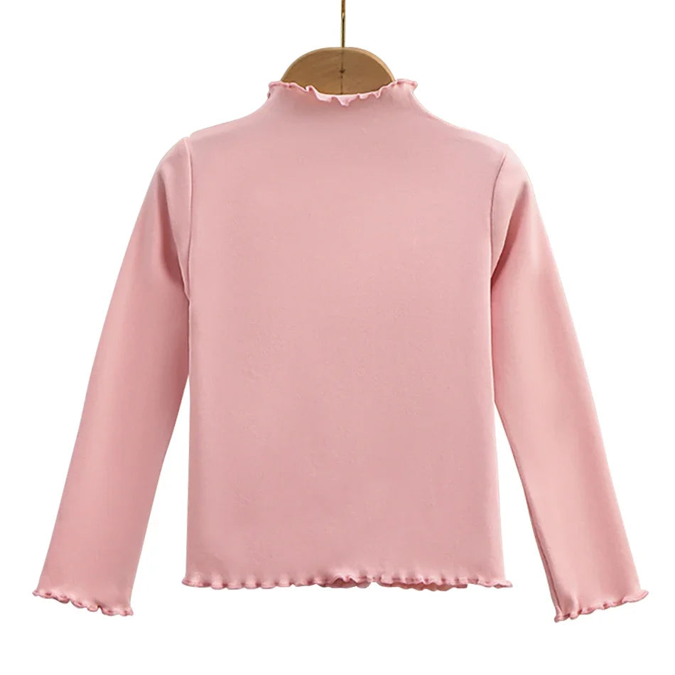 Children Clothing New Girls Base Shirt For Autumn and Winter Children Trendy Black Fungus Edge Solid Color Long Sleeved T-shirt