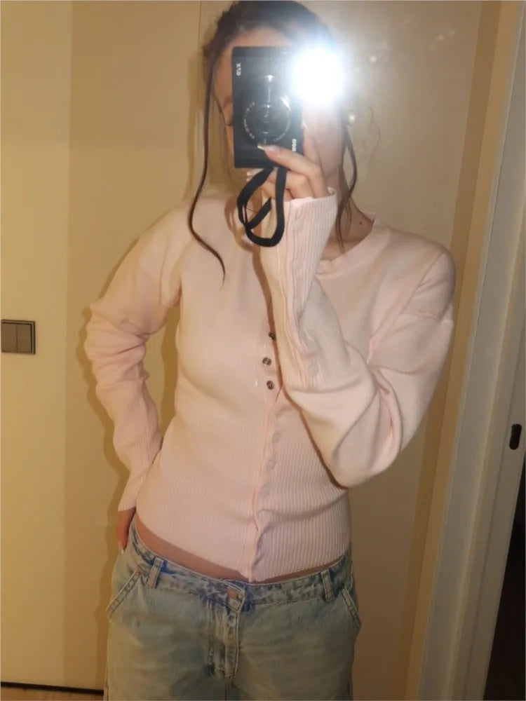 Pink Twist Cotton Long Sleeve Knitted Cardigan Women Simple Button Casual Preppy Style Jumper Sweet Cute Simple Sweater Top New