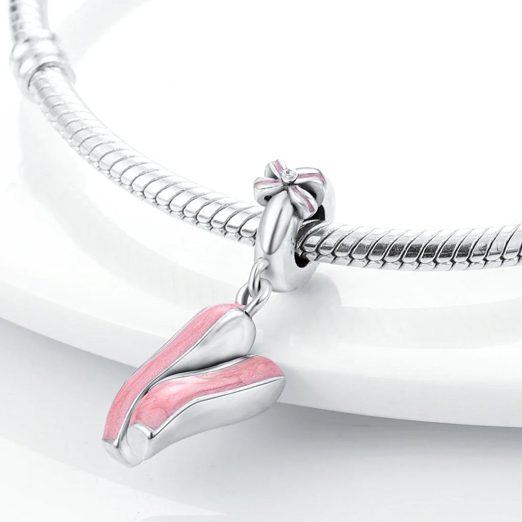 Fit Original Bracelet 925 Silver Ballet Girl Red High Heels Charms Pendants For Women Jewelry Making Gift