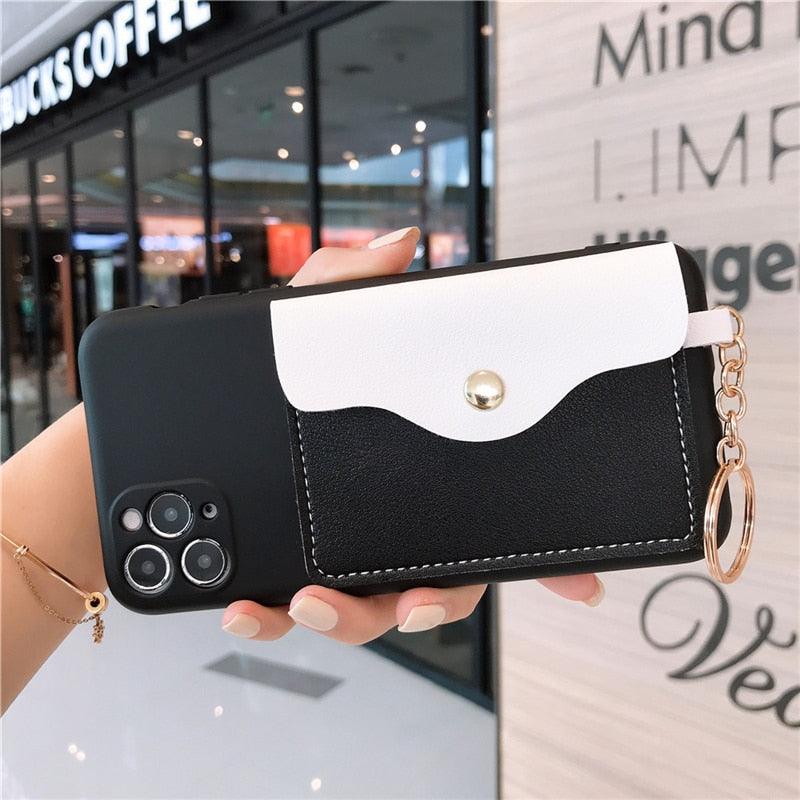 Luxury Wallet Phone Case For iPhone 13 Pro Max 11 12 Pro Max X XR XS 7 8 Plus 13 Mini Soft Silicone Handbag Card Phone Case Wallet Compatible iPhone Bag Cover by Stevvex