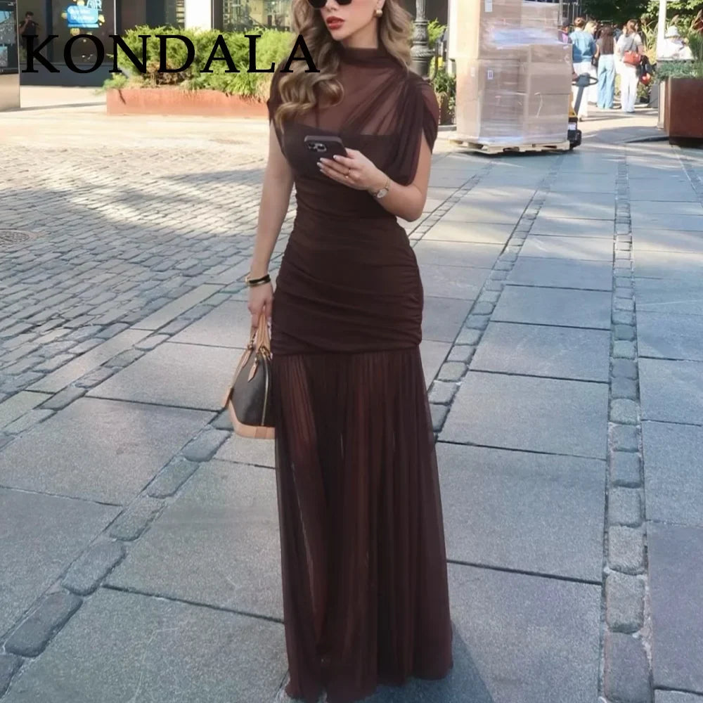 KONDALA 2026 Spring Summer Elegant Women Dresses Wedding Guest Ladies Patch Work Tulle Dresses Valentine‘s Day Woman Dresses