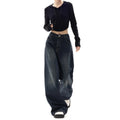 Women's Retro Street Style High-Waisted Wide Leg Pants Floor-Length Niche Design Loose Fit Slimming Jeans
