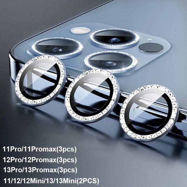 Diamond Camera Case For iPhone 14 13 Pro Max 12 Pro Max Camera Lens Protector Cover For iPhone11 Pro 12Pro Tempered Glass HD Clear Tempered Glass Camera Protector by Stevvex