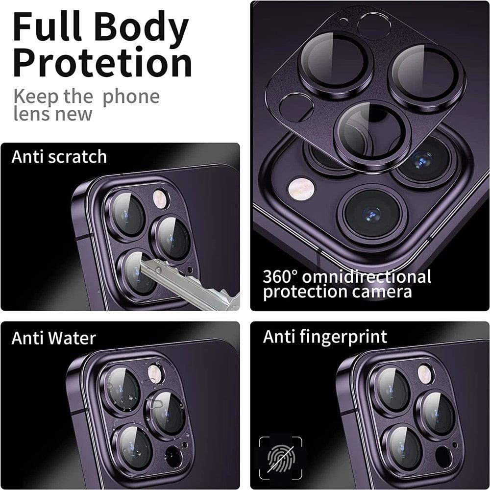 Camera Lens Metal Protector Glass For iPhone 14 13 Pro Max 13 Mini Back Lens Cap On iPhone 14 Plus Full Cover Protective Cases Metal Camera Cover with Tempered Glass Screen Protector by Stevvex