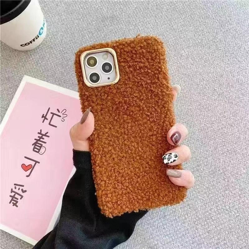 Fashion Teddy Plush Soft Phone Case for iPhone 13 12 11 Pro Max XS Max XR X SE Furry fluffy Warm Cover for iPhone 6 7 8 Plus Furry Plush Design Soft Silicone Bumper Fashion Fluffy Fur Warm Protective Back Cover by Stevvex