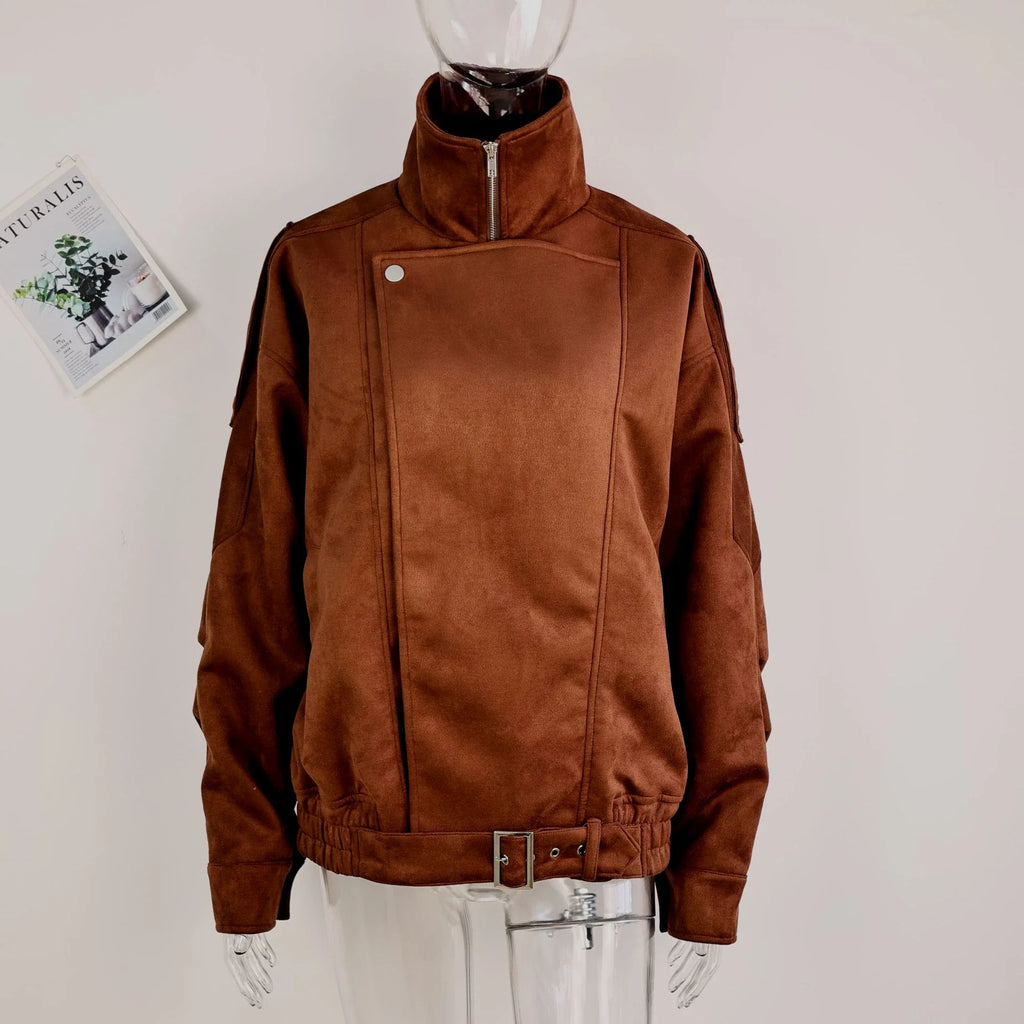 European and American Brown Lapel Irregular Short Loose Jacket Retro Maillard Fashion Casual Top