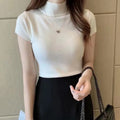 Turtleneck T-Shirt Women's Fashion Jumper Casual Tops Korean Style Elegant Solid-Coloured Clothing Spring And Summer Season