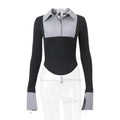 2025 Autumn Striped Polo Collar Contrast Crop Top Slim Fit Bodycon Knit Tops - Spicy Girl Outfits for Club/Streetwear/Daily Wear