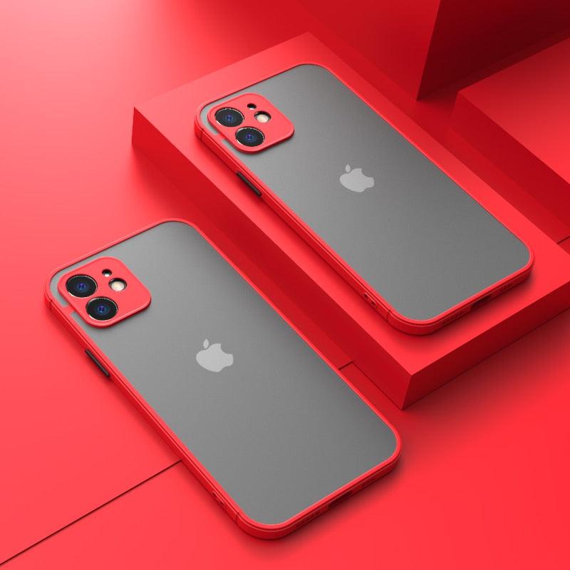 Luxury Shockproof Armor Case For iPhone 11 12 13 14 Pro Max Mini X XR XS Soft Silicone Bumper Clear Hard Cover Shockproof Soft Flat Side Bumper Translucent Hard Back Slim Phone Case by Stevvex
