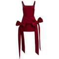 BKLD Fashion Red Bowknot Mini Dress Straps Square Collar Sleeveless Backless Vintage Cute Ladies Slim Party Short A-line Dresses