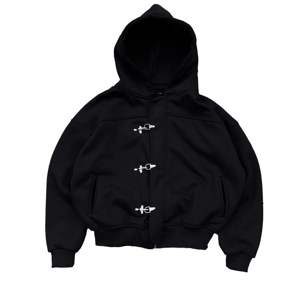 Fashionable American retro y2k design sense high street personality button solid color hoodie long sleeve pullover hoodie jacket