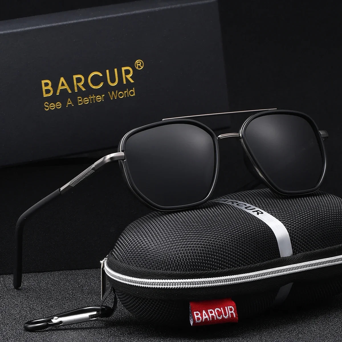 BARCUR Sunglasses Men’s Polygon Fashionable Frame – Polarized UV400 Protection for Summer Driving Outdoor and Casual Wear – Stylish Comfortable Thickened Striped Design with TAC Lenses