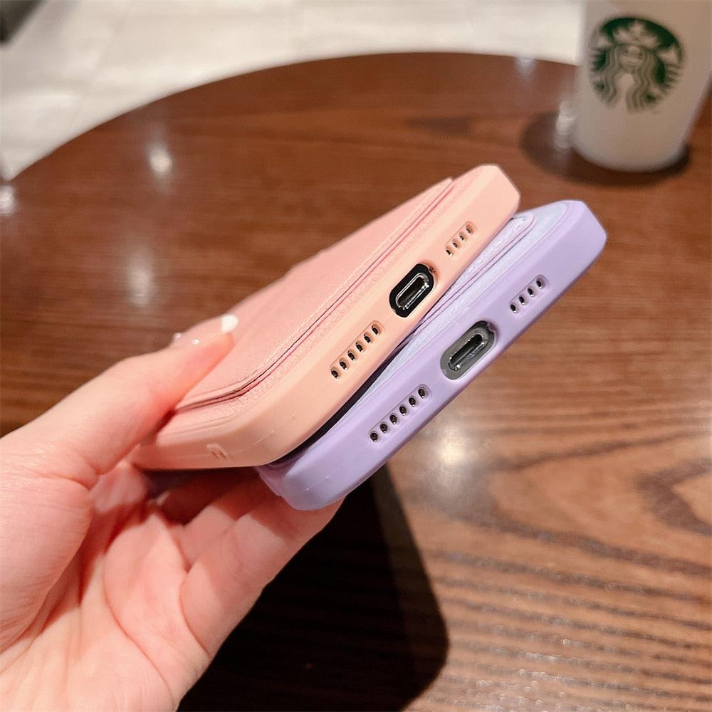 Luxury Leather Square Silicone Wallet Card Holder Phone Case For iPhone 13 12 11 14 Pro Max XS XR X Shockproof Cover Luxury Shockproof Phone Case by Stevvex