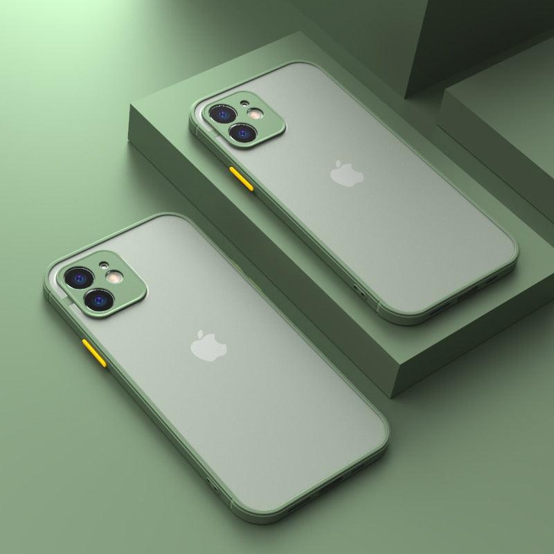 Luxury Shockproof Armor Case For iPhone 11 12 13 14 Pro Max Mini X XR XS Soft Silicone Bumper Clear Hard Cover Shockproof Soft Flat Side Bumper Translucent Hard Back Slim Phone Case by Stevvex