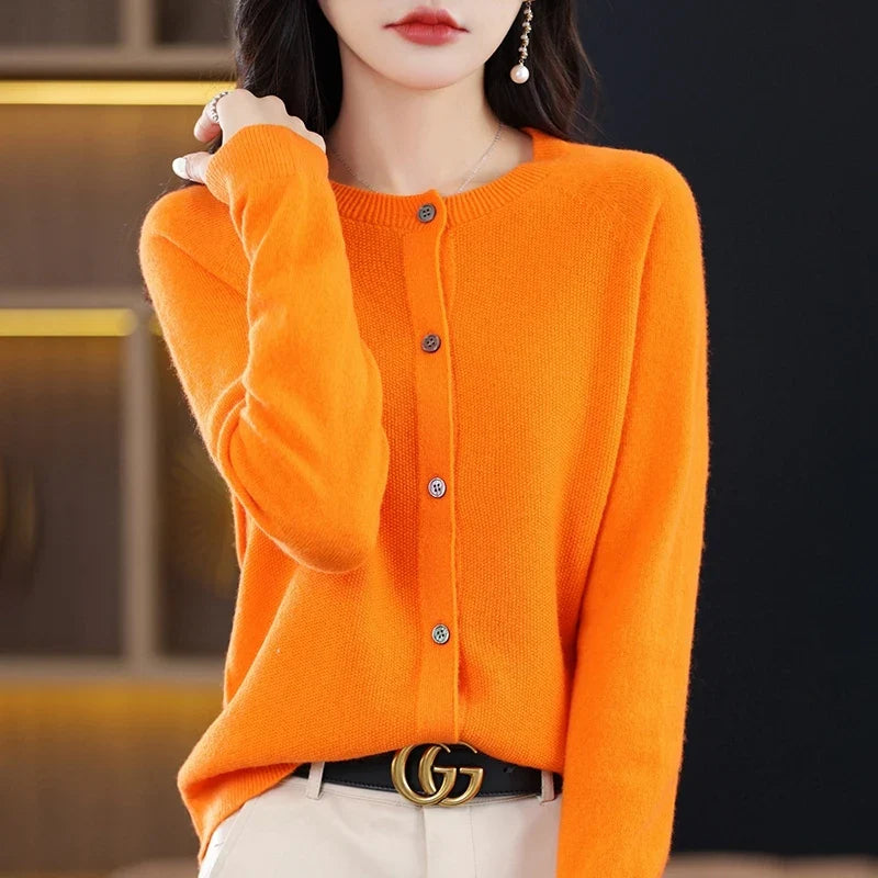 High-Grade Knit Sweater Crewneck Cardigan Coat Autumn And Winter New Middle-Aged And Elderly Women's Fashion ZD060