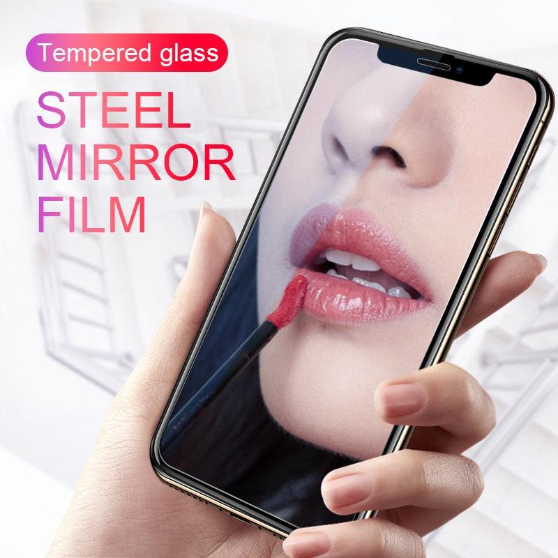 Glue Anti Scratch Mirror Screen Protector Tempered Glass For iphone 13 12 11 Pro XS Max X XR 7 8 Plus Makeup Mirror Tempered Glass for Iphone 11 12Pro 13pro Max Mirror Screen Protectors by Stevvex