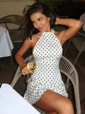 Retro Backless Polka Dot Halter Dress Women Sleeveless Off Shoulder Lace Up Slim Mini Dresses Lady Holiday Party Vestidos 2026