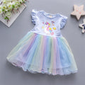 A Cute Girl'S Dress From 0 To 3 Years Old In Summer Sleeveless Love Trojan Horse Print Patchwork Rainbow Mesh Daily Casual Dress